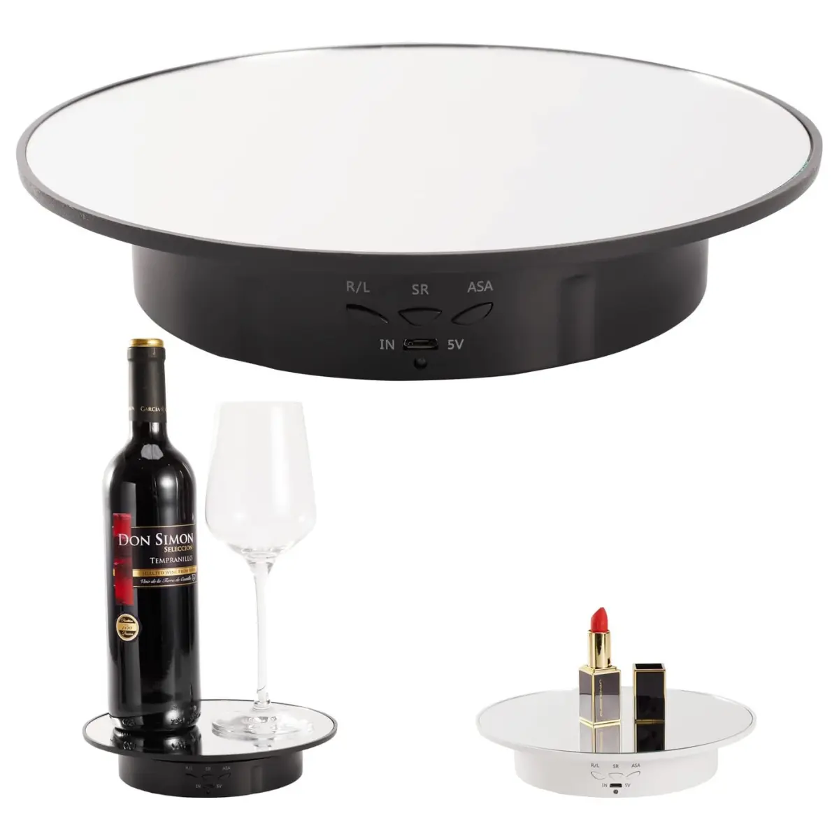 7.87'' Rotating Display Stand Motorized Rotating Display Stand, 22 lbs Load Rotating Platform with Mirror Cover, Rotating Stand with USB Charging Port, for Jewelry Photography Products 3D Model Cake Organiser Racks
