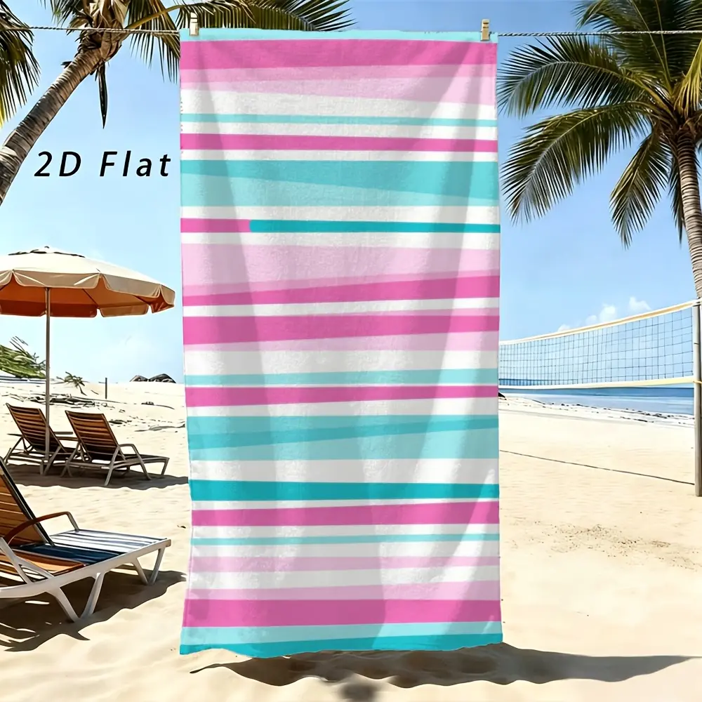 1pc Beach Towel, Pastel Pink and Turquoise Stripes Print, Bright Fresh Vibe, Great Gift for Fans of Bold Colors, Summer Lovers, Perfect for Adding Playful Charm to Your Beach Days, Summer Vacations, or Poolside Relaxation, Everyday Use, Striped Towels