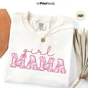Comfort Colors Girl Mama Shirt, Floral Mom Of Girls Tshirt, Mothers Day New Mama Outfit, Gender Reveal Momma Clothing, Birthday Mommy Gift - Printfamily