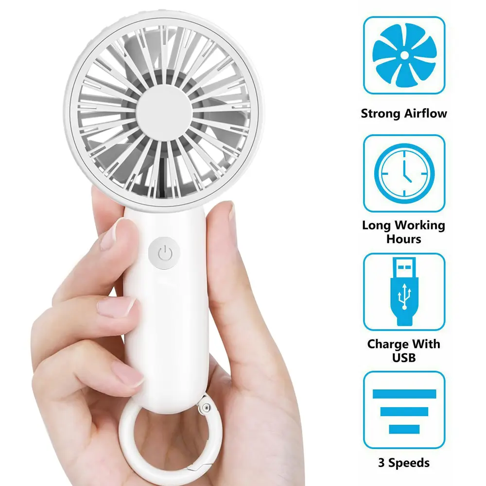 Mini Fan Portable - Handheld Turbo Fan with Rechargeable Battery for Camping/Travel/Outdoor/Vacation/Concerts, 3 Speeds Small Hand Personal Travel Essentials for Women, Girls, Kids, Lash, Makeup - White