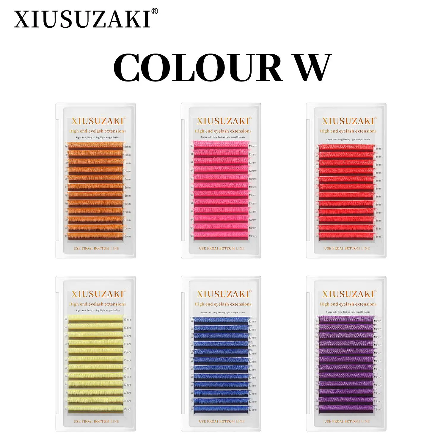 XIUSUZAKI Colorful 3D W Shape Eyelashes Extension Pink Red Purple Blue Soft Natural False Eyelashes Premade Volume Fans Lashes