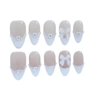 10PCS 3D Almond Collections  Reusable Handmade Press-On Nails – Acrylic REUSABLE 3D Gel Summer 2025/Prom
