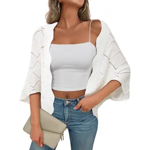Women's Batwing Sleeve Open Front Cardigan Shrugs Crochet Hollow Out Sweaters for Dresses