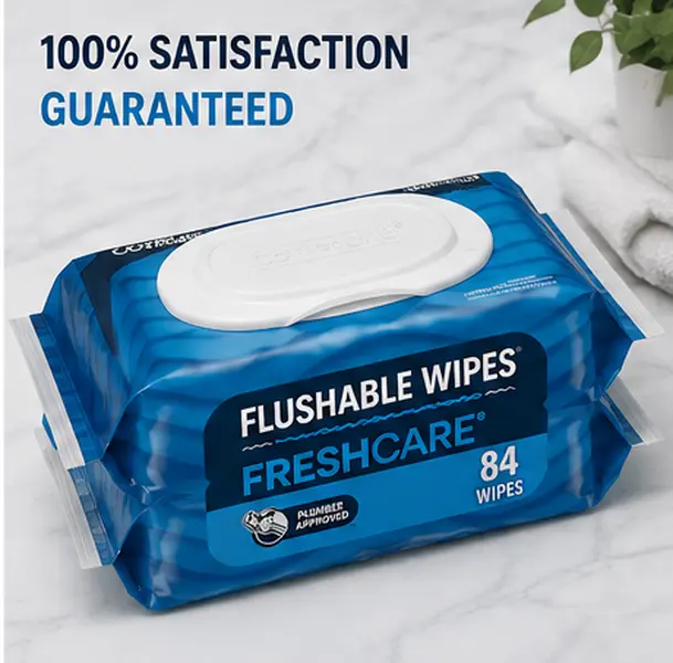 Flushable Wet Wipes for Adults, 2 Flip-Top Packs, 42 Wipes Each (84 Total), Gentle Moist Toilet Tissue Wipes for Bathroom, Personal Hygiene & Freshness