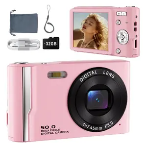 New Style Portable Pocket Vlogging Camera with 32GB SD Card & Wrist Strap, Self Timer, Anti-Shake, 16X Digital Zoom, FHD 1080P Point & Shoot Camera for Daily Photography, Perfect Holiday Gift 【Light Pink】