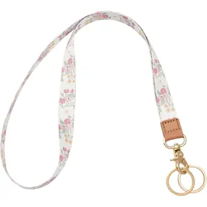 Badge Lanyard for ,  Lanyard Strap with Dual Keyrings Metal Hook for ID Badges, Long Cute Lanyard  for Women Girls, White