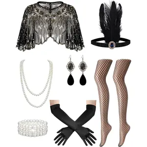 1920s Flapper Dresses Accessories for Women Theme Set Roaring 20s Great Gatsby Costume Dresses Accessories for Women