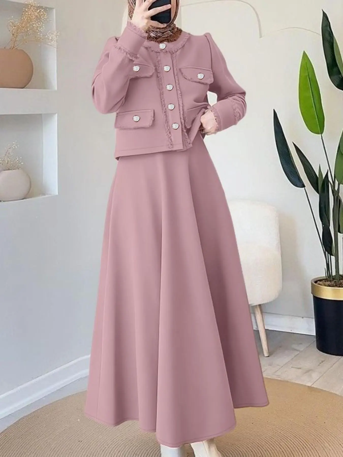 ZANZEA Women's Casual Modern Solid Color Set with Chic Fringed Button Short Jacket and Skirt, Perfect for Everyday Outings and Travel, Two Piece Set Women, Matching Set, Outfit Sets Women, Matching Outfits Set, Co Ord Set, Fashion Style Sets