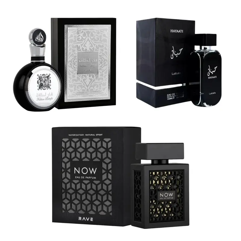 (3pc Bundle Pack) Hayaati + Fakhar Men + Rave Now Men by Lattafa EDP Spray, 3.4oz