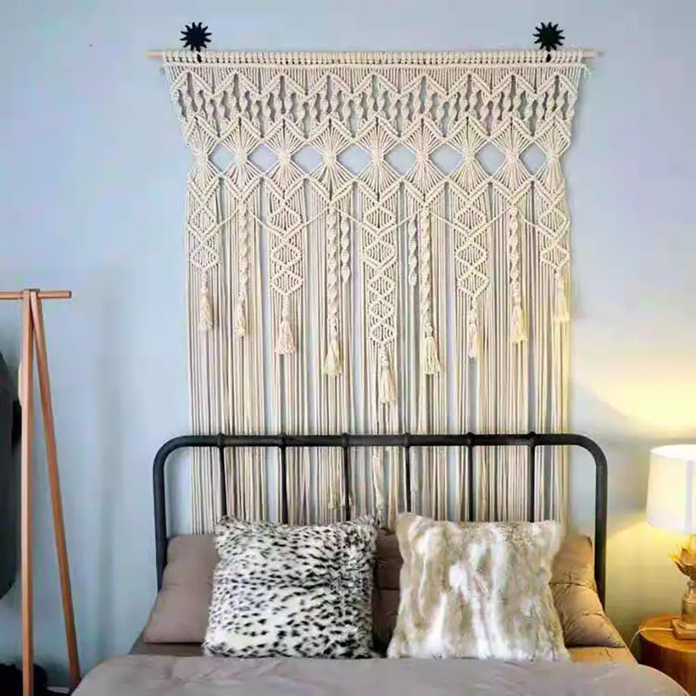 Handmade Macrame Wall Hanging Curtain - Hand-Braided Large-Size Odor-Free Polyester Cotton Boho Drapes, Durable Eco-Friendly Interior Decoration Accessories for Door, Window Backdrop
