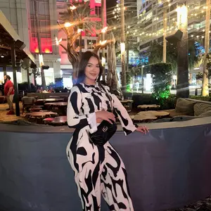 YOZY Colorblock Print Flounce Top & Elastic Waist Pants Set for Women - Casual Round Neck Long Sleeve Tar for Spring - Dress, Womenswear asymmetrical