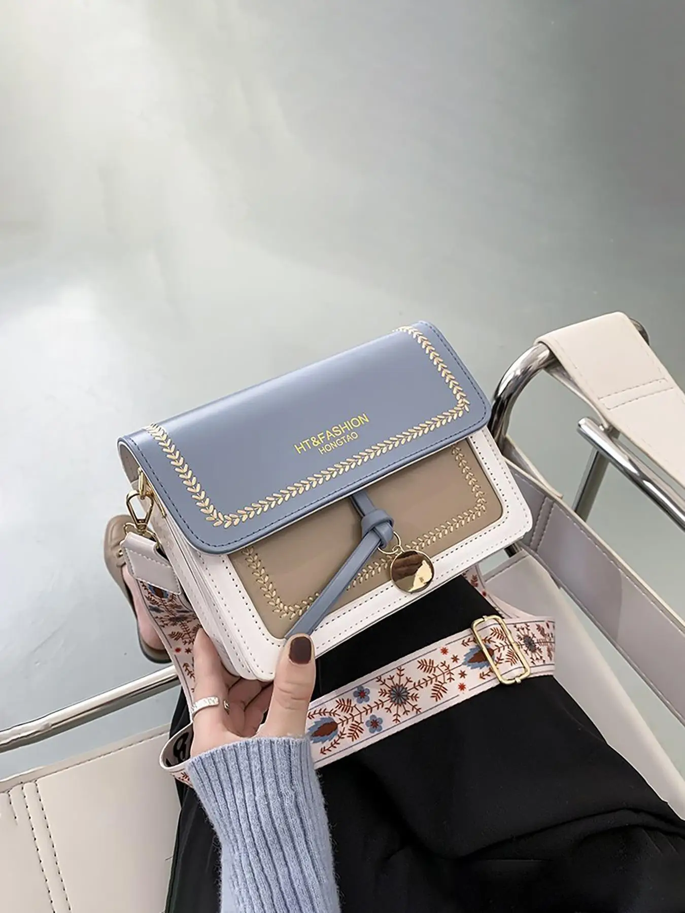 Women's Fashionable Colorblock Crossbody Bag, Casual PU Leather Shoulder Bag with Adjustable Strap, Trendy Versatile High-quality Daily Commuting Bag,