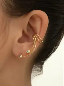 Curved Irregular Ear Cuff Clip, No Piercing Required, Brass Material, Embedded Synthetic Zircon, Simple Elegant Design, Women's Fashion Earrings