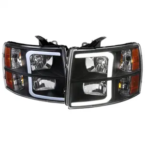 2007-2013 Chevrolet Silverado 1500/ 2007-2014 Silverado 2500HD 3500HD LED Bar Factory Style Headlights w/ Amber Reflector (Matte Black Housing/Clear Lens)