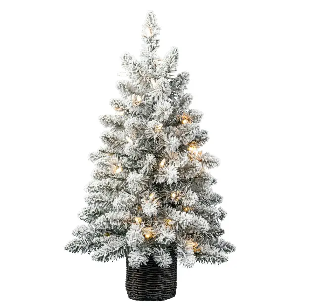 24-Inch Pre-Lit Cooper Flocked Spruce Artificial Christmas Tree with 35 Clear LED Lights and Stand