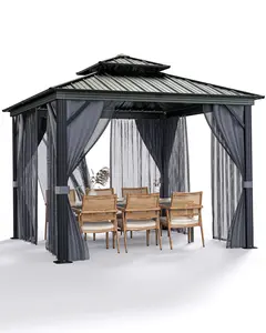 GAOMON Outdoor Gazebo 10x10 Hardtop, Permanent Pavilion with Aluminum Frame, Double Roof, Mosquito Net & Privacy Curtains. Ideal Canopy Tent for Patio, Garden, Deck.Carpa para Patio for Parties
