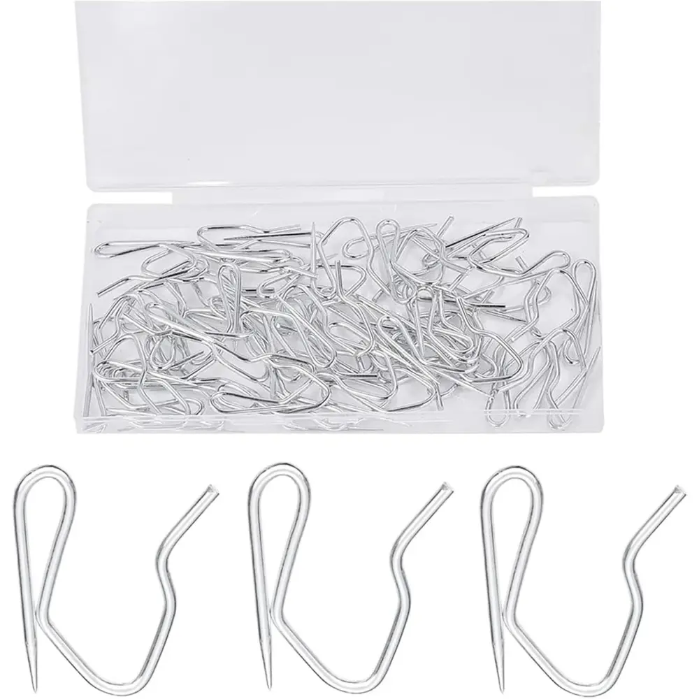 Metal Curtain Hooks, 1.2 inch Rustproof Steel Plated Zinc Hooks Heavy-Duty Offset Pin-On Drapery Hooks For Window Curtain, Door Curtain And Shower Curtain(60 Pack)