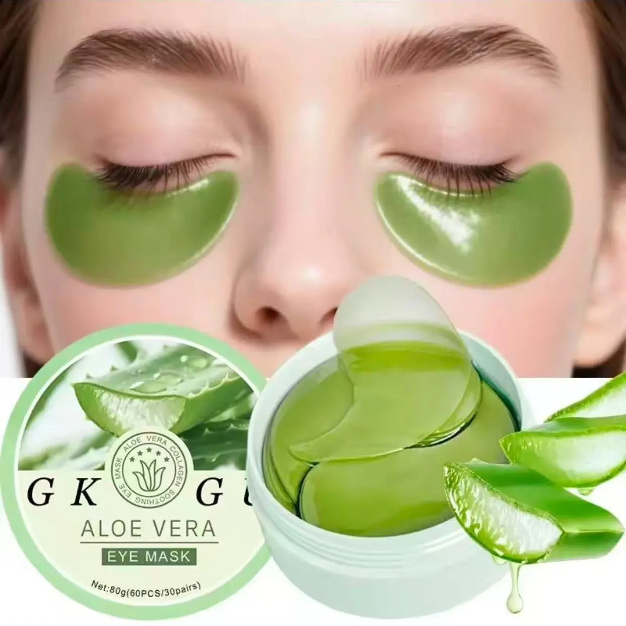 60pcs Aloe Vera and Collagen Under-Eye Serum Gel Patches, Under Eye Patches For Puffy Eyes, Eye Puffiness Reducer, Eye Treatment Mask for Dark Circles and Fine Lines, Firming Eye Mask for Eye Bags, Fragrance-Free, Natural Ingredients, Gel Packaging