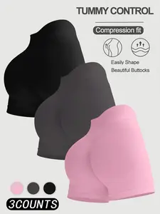 Women's Solid Color Seamless Gym Shorts, Compression Stretch Shorts, Workout Shaping Shorts, Butt Lifting Skinny Shorts for Yoga Gym Workout Running, Ladies Sportswear for Indoor Outdoor Wear