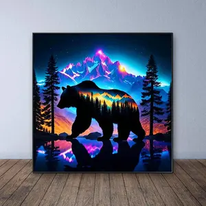 Bear & Mountain Pattern DIY Diamond Arts Colorful Painting Kit without Frame, DIY 5D Diamond Arts Colorful Painting for Bedroom Home Wall Decor