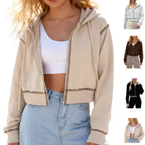 SCUSTY Womens Hoodie Crop Zip Up Casual Jacket Long Sleeve Hooded Jacket with Pocket