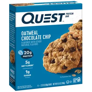 Quest Protein Bar, Oatmeal Chocolate Chip, 20g Protein, Gluten Free, 4 Count - Snack