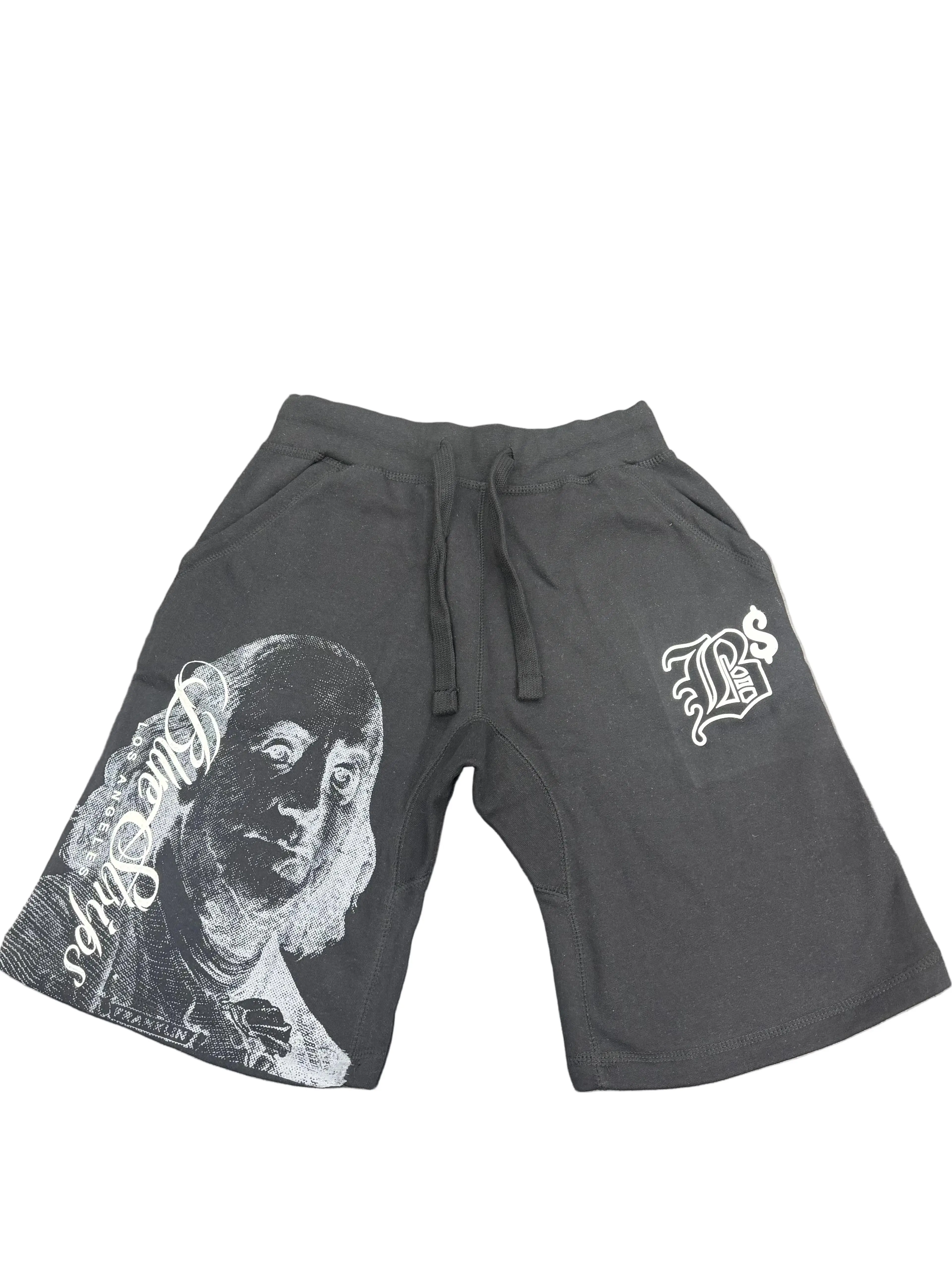 Men's Casual Black Menswear Shorts with Benji Cursive Script Graphic - Streetwear Style for Loungewear, Fit, No