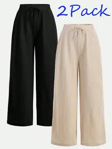 Girls' Ruffled Loose Fit Wide Leg Pants 2 Pack, Casual Comfy Trousers, Casual Versatile, Travel Play Sports, Comfortable Lightweight, All Seasons