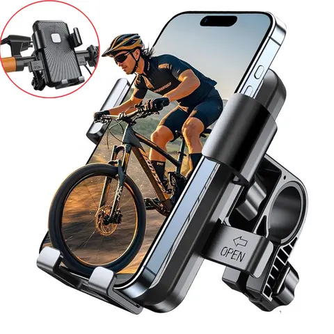 Adjustable Motorcycle Bicycle Cell Phone Handlebar Mount Accessory - Plastic, Quick Release, Tool-Free, Bump-Safe Hold, 360-Degree Flexible Rotation, Portrait/Landscape View, Fits iPhone 17 Air Pro Max, 16-11 Plus, S20 & 4.7-7.2" Smartphones