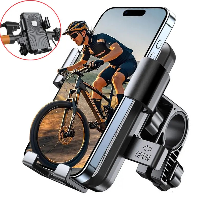 Adjustable Motorcycle Bicycle Cell Phone Handlebar Mount Accessory - Plastic, Quick Release, Tool-Free, Bump-Safe Hold, 360-Degree Flexible Rotation, Portrait/Landscape View, Fits iPhone 17 Air Pro Max, 16-11 Plus, S20 & 4.7-7.2" Smartphones