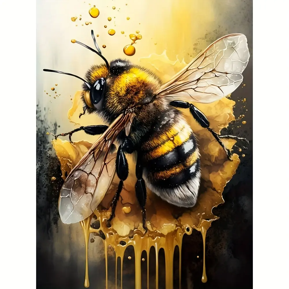 Bee-Themed 5D Diamond Painting Kit, Frameless Canvas with Round Gems - Vibrant Honeycomb & Warm Tones, DIY Craft for Home & Wall Decor, Ideal Creative Gift Handicraft