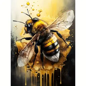 1pc Bee-Themed 5D Diamond Painting Kit, 29.97x39.88cm Frameless Canvas with Round Gems - Vibrant Honeycomb & Warm Tones, DIY Craft for Home & Wall Decor, Ideal Creative Gift