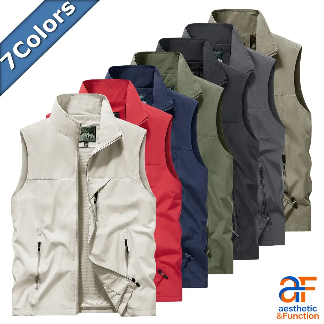 Men's Stylish Contrast Mesh Utility Vest - Menswear Sleeveless Vest, Lightweight Sleeveless Top with Secure Zipper Pockets, Breathable Sporty Chic for Outdoor Adventures, 7 Colors to Choose From, White, Do Not Dry Clean, Sleeveless Vests