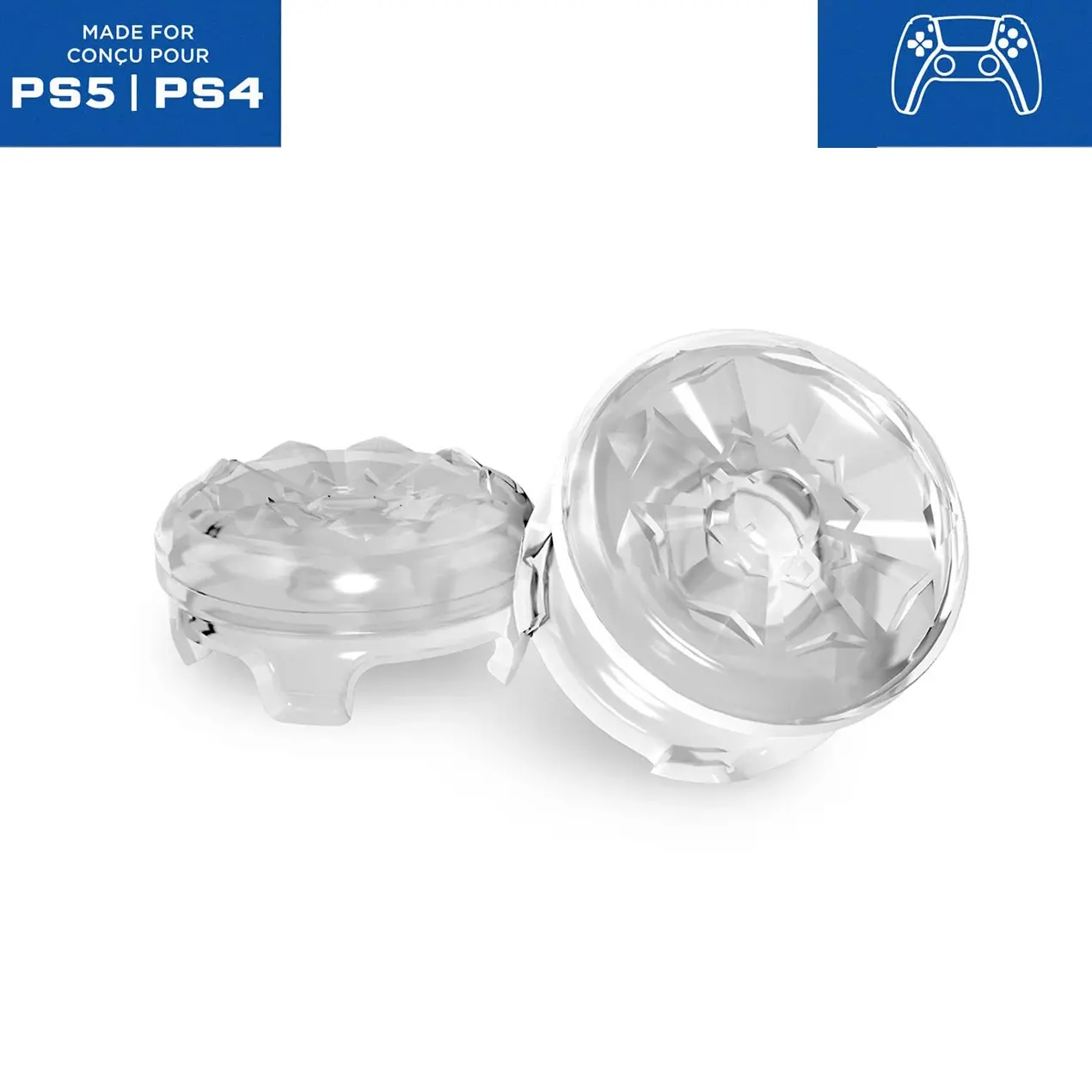 Professional Crystal Rubber Performance Thumbsticks for PS4/PS5-Xbox Gamepads, Improved Performance Controller Accessories with 1 High-Rise, 1 Mid-Rise Design