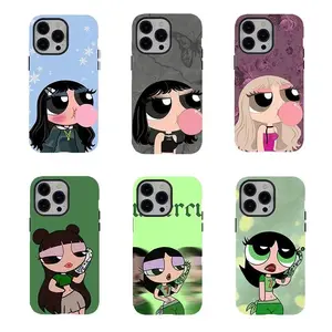 Y2K Powerpuff Girls Phone Case Bubbles Blossom Buttercup Cartoon Aesthetic Heavy Duty Shockproof Protective Cover Compatible with iPhone 11-17 Pro Max/Plus and Samsung Galaxy S22-25