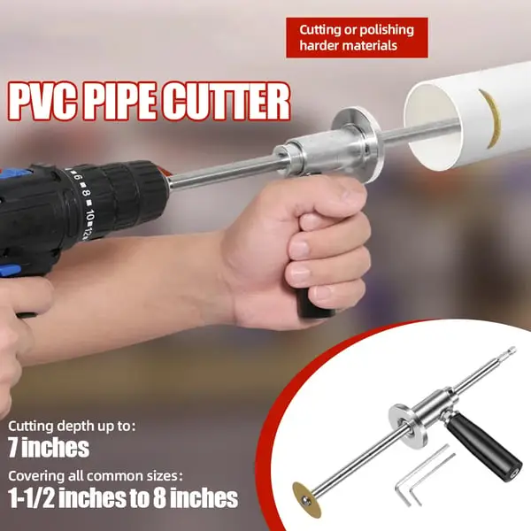 PVC Inside Pipe Cutter - Stainless Steel, 7 Inch Cutting Depth, Black & Yellow Handle, Removable Guide Disk, Durable Design