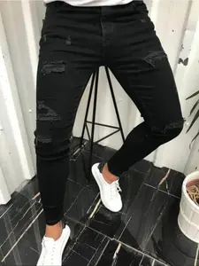 Men's Ripped Pocket Skinny Jeans, Casual Comfy Stretch Regular Fit Button Fly Denim Pants for Daily Wear, Fashion Streetwear Men's Bottoms for All Seasons