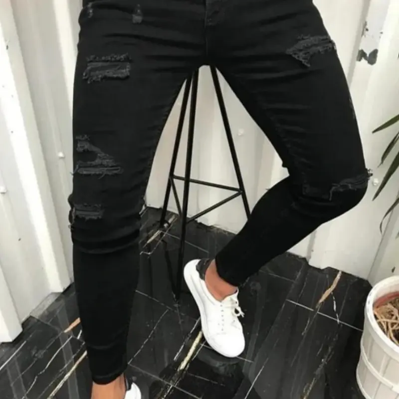 Men's Ripped Pocket Skinny Slim Fitting Jeans with Pockets, Casual Classic Comfy Stretch Regular Fit Button Fly Denim Pants for Daily Wear, Fashion Streetwear Men's Bottoms for All Seasons, Menswear