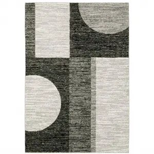 HomeRoots 510830 9 x 12 ft. Charcoal Gray & Ivory Geometric Power Loom Stain Resistant Rectangle Area Rug