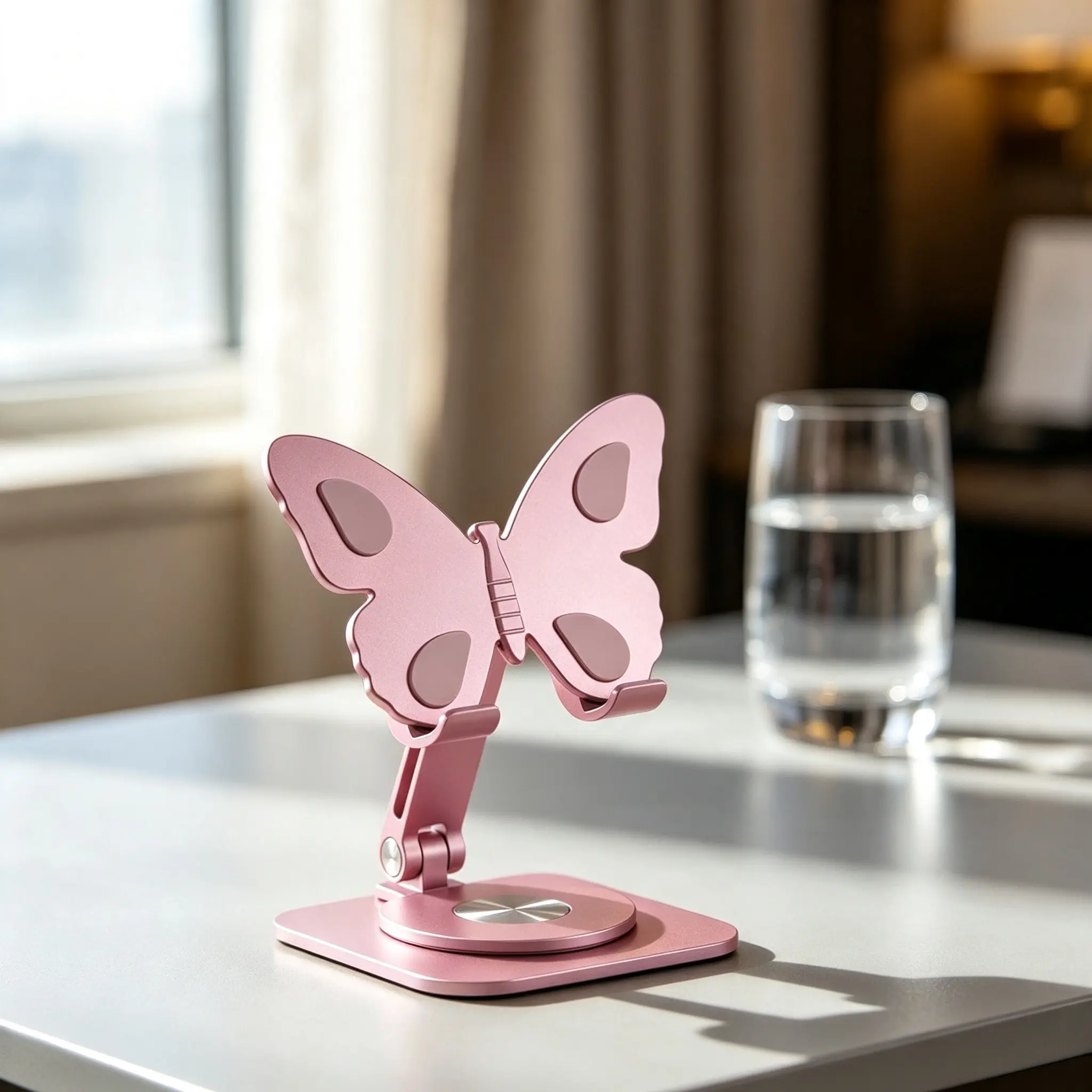 2026 New Butterfly Shaped Smartphone Mount, 360° Rotatable Foldable Aluminum Alloy Phone Holder, Height and Angle Adjustable Anti-Slip Desktop Cradle, Universal for Video Gaming, Home Office, Studying and Daily Life Use.home gift