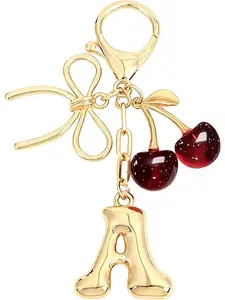 Wind Sweet Cherry Butterfly Gold Letter Keychain, High-End Metal Letter Pendant, Unique Design Accessory, Perfect Gift for Friends and Couples