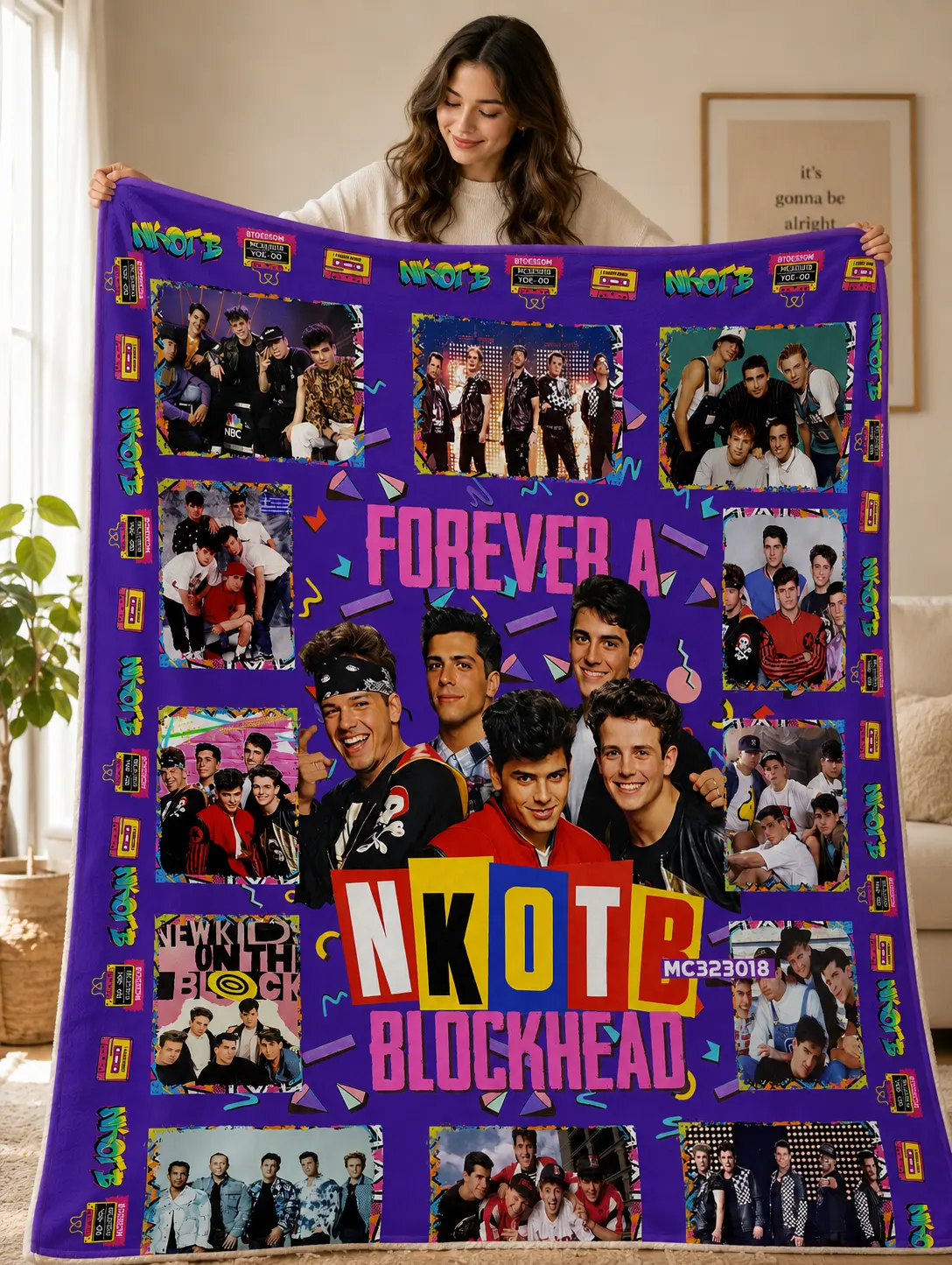 New Kids on the Block NKOTB 'Forever a Blockhead' Vintage 80s 90s Boy Band Photo Collage Fleece Throw Blanket - Cozy Retro Pop Culture Room Decor Fan Gift