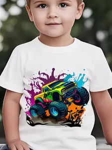 Cartoon Small Truck Children's Boys Girls Cartoon Print Short-Sleeve Top Boys' Casual Sportswear "car"