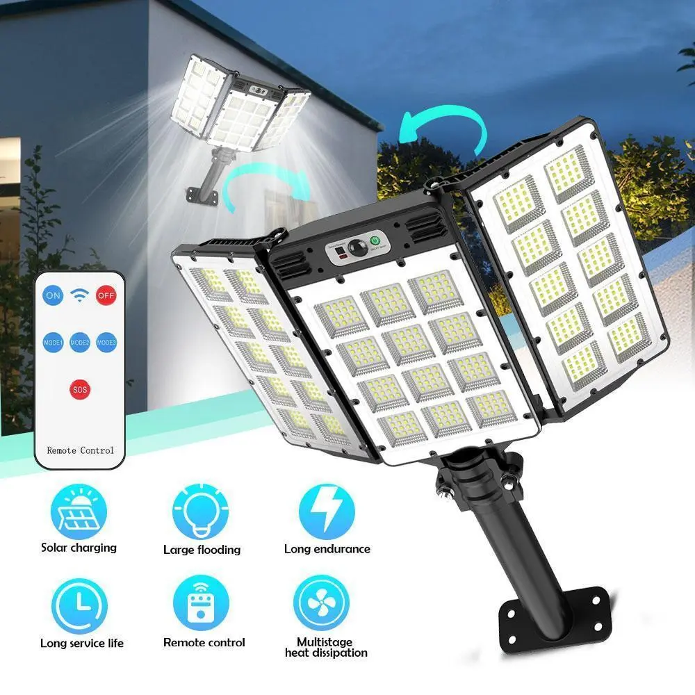 【Summerfinds】 Solar Security Lights Outdoor 5000LM, 800 LED Motion Sensor Flood Lights with Remote, IP65 Waterproof, 3 Modes, 6000mAh
