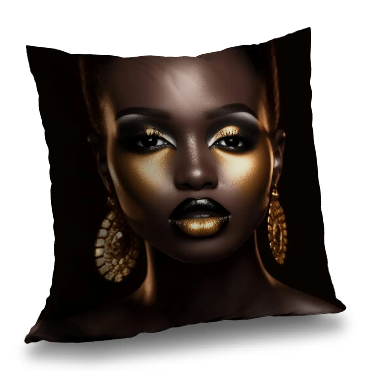 360 Stand Figurative Face Throw Pillow - 14x14 in. Yellow Poly Twill with Insert, Hyperrealism Artistic Look, Bold Gaze, 360-Degree Stand Design, Creative Decorative Cushion, Modern, Home, Unique, Home Accessory, Living Room