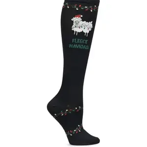 Nurse Mates Women's Calf Socks | 12-14 mmHg Compression | Fleece Navidad