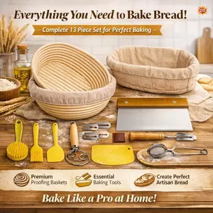Complete Sourdough Bread Baking Kit with Dough Whisk, Bread Lame, Proofing Baskets 10" Round & 9" Oval, Dough Scrapers, Brush, Liners for Artisan Bread Making