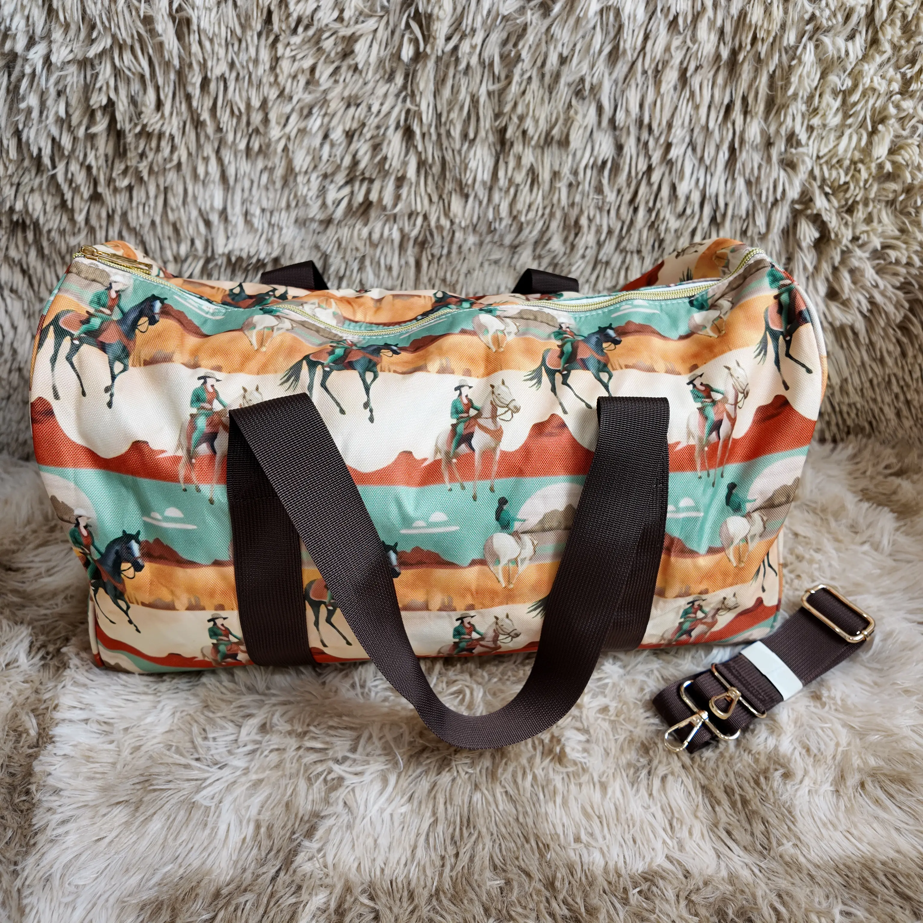 Western Theme Horse Print Rodeo Motif Duffel Bag - Zip-Closure Luggage with Ample Space for Travelers