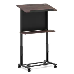 COSTWAY - 40.5-49 Inch Height Adjustable Rolling Podium Stand Lectern Table-Black