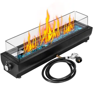 VIVOHOME 40,000 BTU Tabletop Propane Fire Pit, 30-inch Outdoor Rectangular Fireplace with Glass Rocks, Wind Glass Shield, Bottom/Side Mounted Fire Bowl Smokeless for Patios